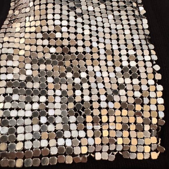 Pinko Silver Mesh Chainmail Turtleneck Stripe Detail Sweatshirt Black Size M - Picture 11 of 15